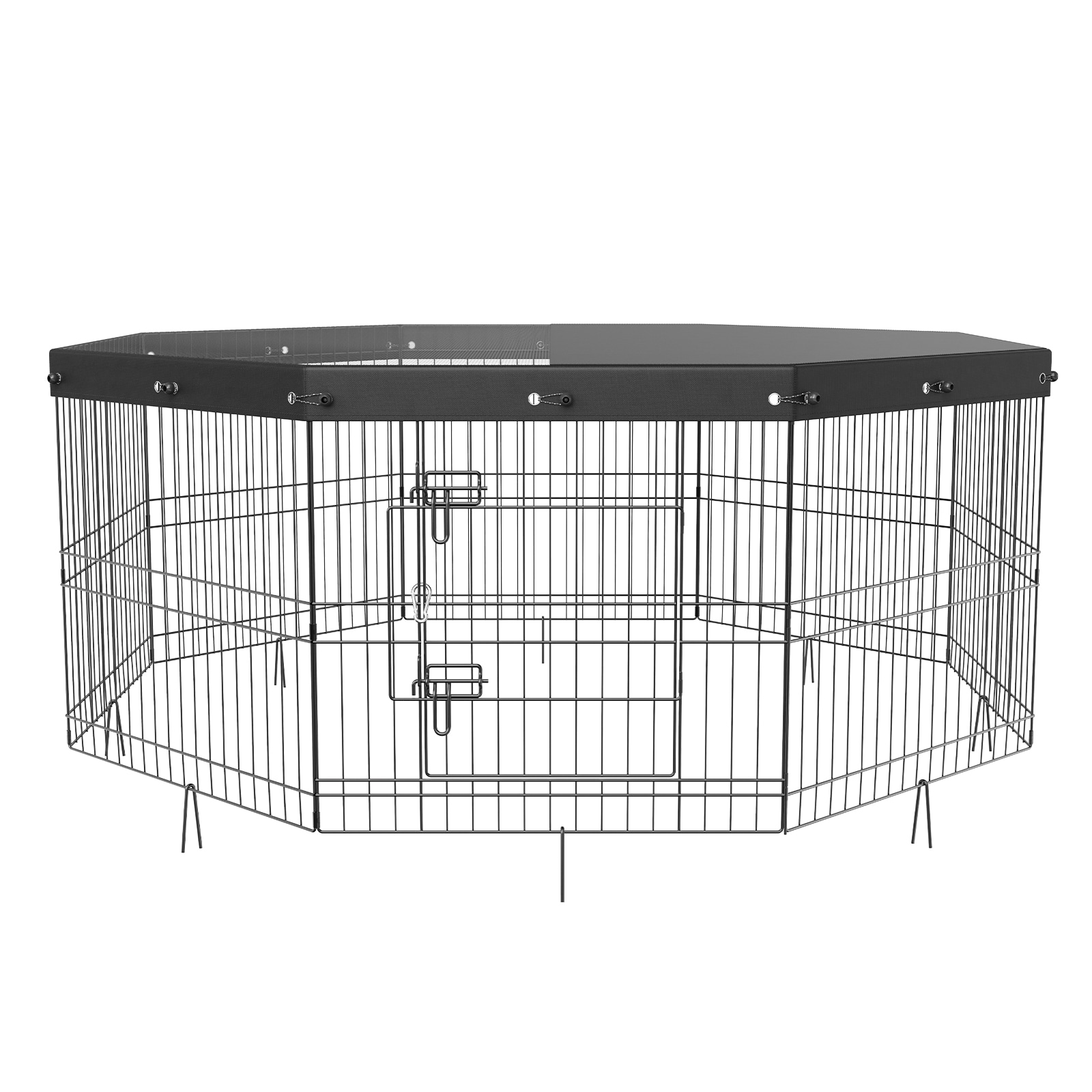 Dog Playpen, 8 Panels Foldable Metal Dog Exercise Pen With Top Cover, 24" H Pet Fence Puppy Crate Kennel With Ground Stakes, Indoor Outdoor Dog Pen For Small Medium Pets, For Camping, Yard_maomaolike.com